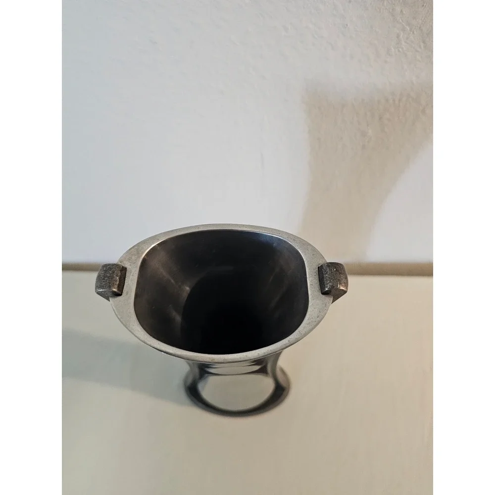 Nambe Neil Cohen MT0338 Silver Alloy and Dark Metal Flared Vase 2010 Modern